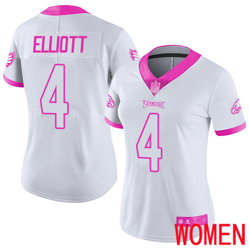 Women Philadelphia Eagles #4 Jake Elliott Limited White Pink Rush Fashion NFL Football Jersey